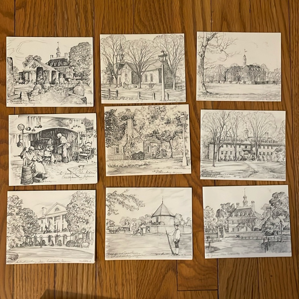 Charles H Overly Studio VTG Blank Note Cards Pencil Sketch Prints Williamsburg